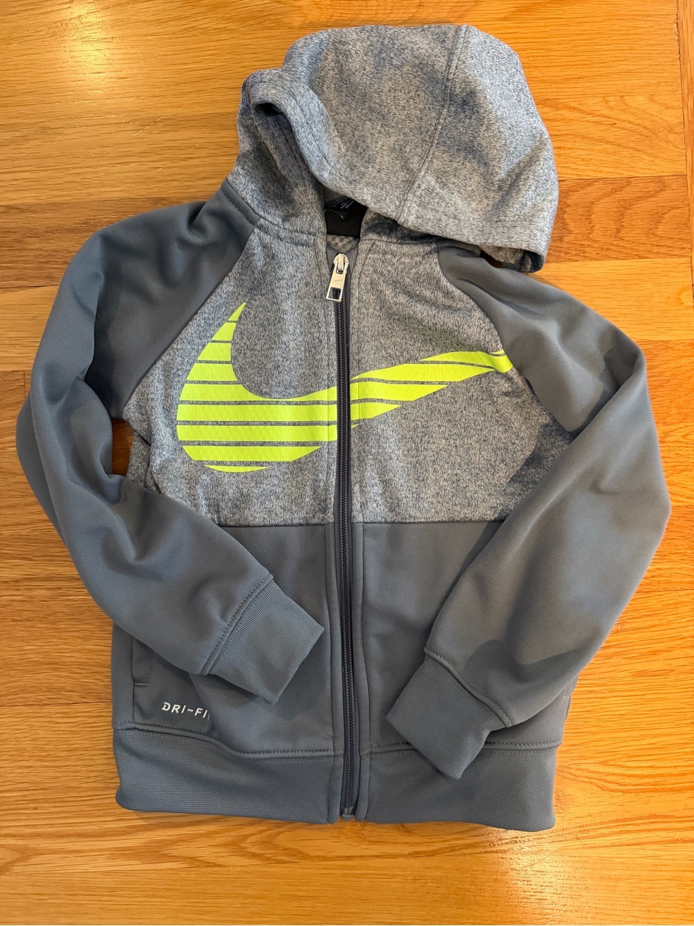 Nike Kids Gray & Neon Yellow Zip Hoodie